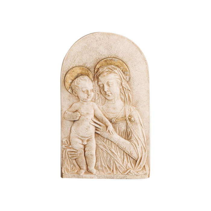Madonna and Child in Travertine-like Ceramic and Gold